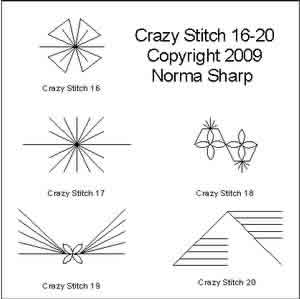 Digital Quilting Design Crazy Quilt Stitches 16-20 by Norma Sharp.