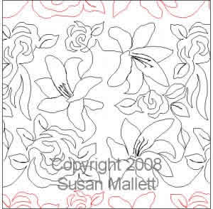 Digital Quilting Design Roses and Lillies by Susan Mallett.