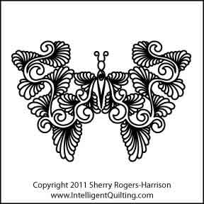 Digital Quilting Design Feathered Vase Butterfly Motif by Sherry Rogers-Harrison.