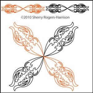 Digital Quilting Design Feathered Fleur Sash Motif 6 by Sherry Rogers-Harrison.