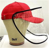 Red Baseball Cap+Face Shield/Visor/Protective Sneeze Guard