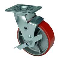 4" Inch Caster Wheel 705 pounds Swivel and Center Brake Iron core  and  Polyurethane Top Plate