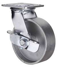 6" Inch Caster Wheel 661 pounds Swivel and Center Brake Cast Iron Top Plate