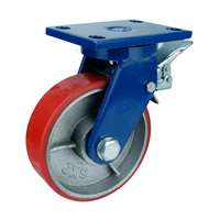 6" Inch Caster Wheel 3307 pounds Swivel and Upper Brake Cast iron polyurethane Top Plate