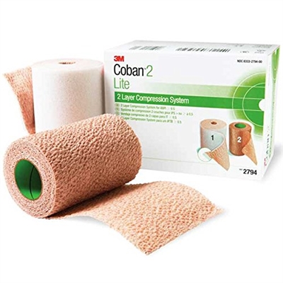 3M Health Care 2794N, 3M COBAN COMPRESSION SYSTEM Lite Compression System Includes: Roll 1 Comfort Layer 4" x 2.9 yds, Upstretched, Roll 2 Compression Layer 4" x 5.1 yds, Fully Stretched, Green, 1/bx, 8 bx/cs, CS