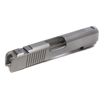 1911 Commander Stainless .45 ACP Slide, Slab Side, with Tactical Style Rear and Top Serrations and BoMar Rear Sight Cut