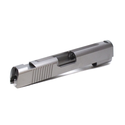 1911 Commander Stainless 9mm Slide, Slab Side, with Tactical Style Rear and Top Serrations and Novak Sight Cuts