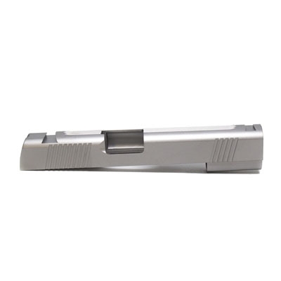 1911 Government Stainless .45 ACP Slide, Slab Side, with Tactical Style Front, Rear, and Top Serrations and Novak Sight Cuts