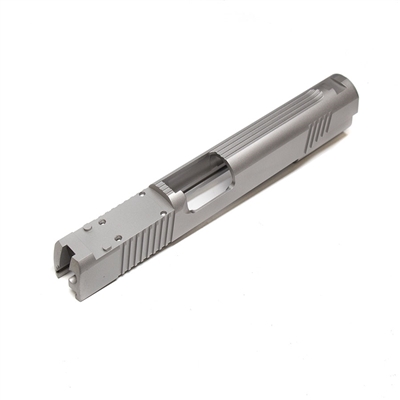 1911 Government Stainless .45 Slide with Tactical Style Front, Rear, and Top Serrations and Deltapoint Rear Sight Cut