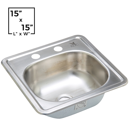 2 Hole Bar Sink - Stainless Steel - 15" x 15" x 5-1/2"