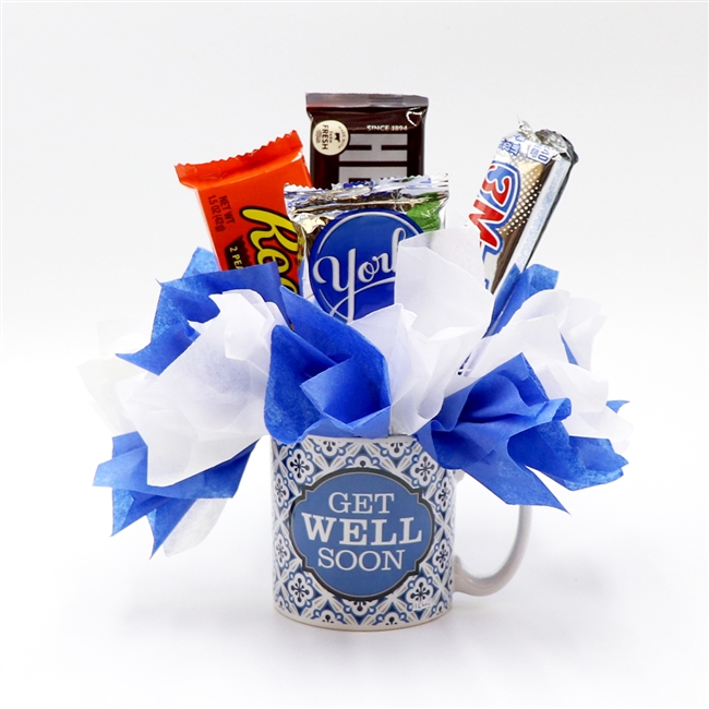 Get Well mug with filler paper and candy