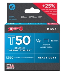 AFT50-1/4 Arrow T50 1/4" Staples 1250/Pk.