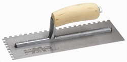 MT701S Marshalltown 11 x 4 1/2 Notched Trowel-7/32 x 5/32 'V' w/Curved Wood Handle