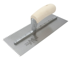 MT780S Marshalltown 11 X 4 1/2 Notched Trowel-1/4 X 3/16 'V' w/Curved Wood Handle