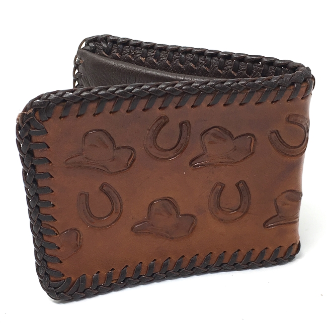 Handmade Leather Wallet with Horseshoes & Hats