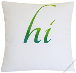 green *hi* hand painted decorative throw pillow cover
