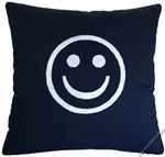 navy blue/white smiley decorative throw pillow cover