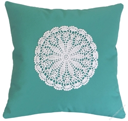 aqua doily decorative throw pillow cover