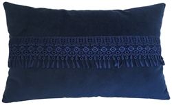 blue velvet w/ teardrop fringe decorative throw pillow cover