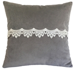 gray velvet w/ lace decorative throw pillow cover