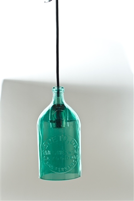 Green Seltzer Pendant Light | The Seltzer Shop | Colored Argentine seltzer bottle - vintage seltzer pendant light - wine chiller interior design elements