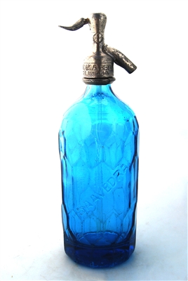 Saavedra Blue Vintage Seltzer Bottle | The Seltzer Shop | Colored Argentine seltzer bottle - vintage seltzer pendant light - wine chiller interior design elements