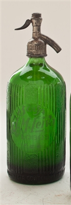 JM Leiva Green Vintage Seltzer Bottle | The Seltzer Shop | Colored Argentine seltzer bottle - vintage seltzer pendant light - wine chiller interior design elements