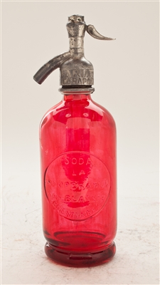 Red Half Liter Seltzer Bottle | The Seltzer Shop | Colored Argentine seltzer bottle - vintage seltzer pendant light - wine chiller interior design elements