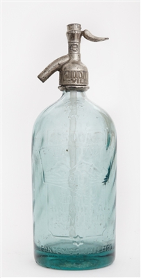 La Tuna 99 Vintage Seltzer Bottle | The Seltzer Shop | Colored Argentine seltzer bottle - vintage seltzer pendant light - wine chiller interior design elements
