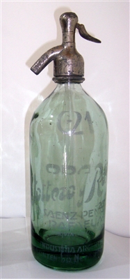Acid Etched 3/4 Liter Clear Vintage Seltzer Bottle