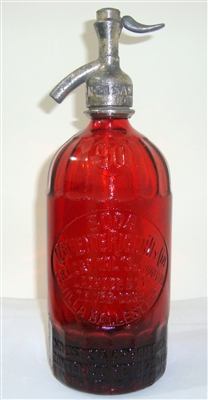 Clemente Rigante 90 Worked Glass Red Vintage Seltzer Bottle | The Seltzer Shop | Colored Argentine seltzer bottle - vintage seltzer pendant light - wine chiller interior design elements