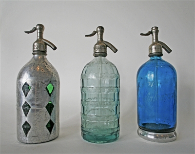 Collection XV Vintage Seltzer Bottles | The Seltzer Shop | Colored Argentine seltzer bottle - vintage seltzer pendant light - wine chiller interior design elements
