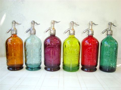 Collection XVI  Vintage Seltzer Bottles | The Seltzer Shop | Colored Argentine seltzer bottle - vintage seltzer pendant light - wine chiller interior design elements