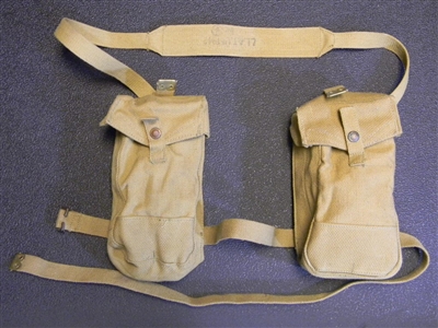 BREN GUN BRITISH WWII DATED BASIC POUCHES SET WITH SHOULDER STRAP.