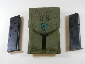 VIETNAM ERA US GI COLT 45 O.D. MAGAZINE POUCH 1950'S ERA WITH 2 SEVEN ROUND MAGAZINES