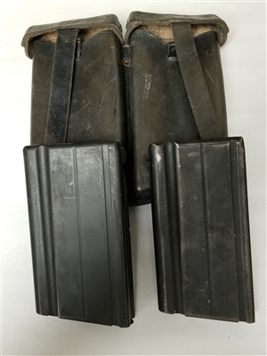 SET OF 2 FN-FAL 20 RD STEEL MAGAZINES WITH LEATHER POUCH.