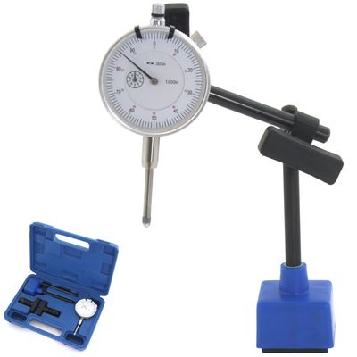 LONG RANGE DIAL INDICATOR 1"/0.001"+ MAGNETIC MAG BASE +CASE TEST SET AUTO TOOLS