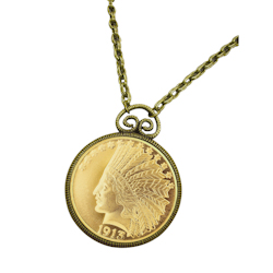 $10 Indian Head Eagle Gold Piece Replica Coin in Antique Gold Pendant Coin Jewelry