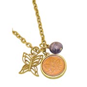 Goldtone Butterfly Coin and Charm Pendant