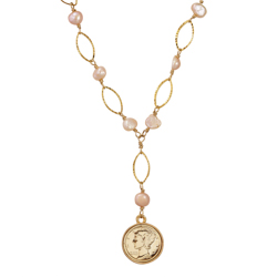 Gold Layered Silver Mercury Dime Pearl Necklace