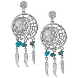 Dream Catcher Buffalo Nickel Post Earrings