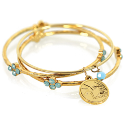 Hummingbird Coin Bangle Bracelet Set