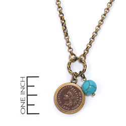 Indian Head Cent with Genuine Turquoise Bead Coppertone Pendant