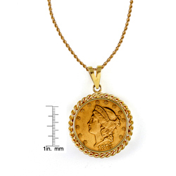 $20 Liberty Gold Piece Double Eagle Coin in 14k Gold Rope Bezel
