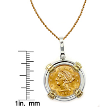 $2.50 Liberty Gold Piece Quarter Eagle Coin in Sterling Silver & 14k Gold Bezel