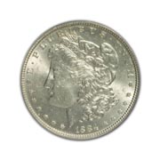 1884CC Morgan Silver Dollar in Uncirculated Condition (MS62) Graded by AACGS