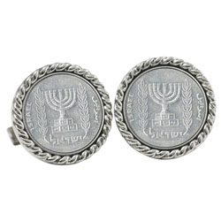 Israel Menorah Coin Cuff Links