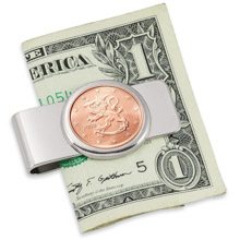 Finland Lion Five Cent Euro Coin Silvertone Money Clip