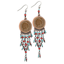 Coppertone Indian Head Cent Chandelier Earrings