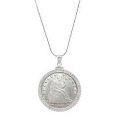 Sterling Silver Twisted Rope Silver Seated Liberty Half Dollar Pendant